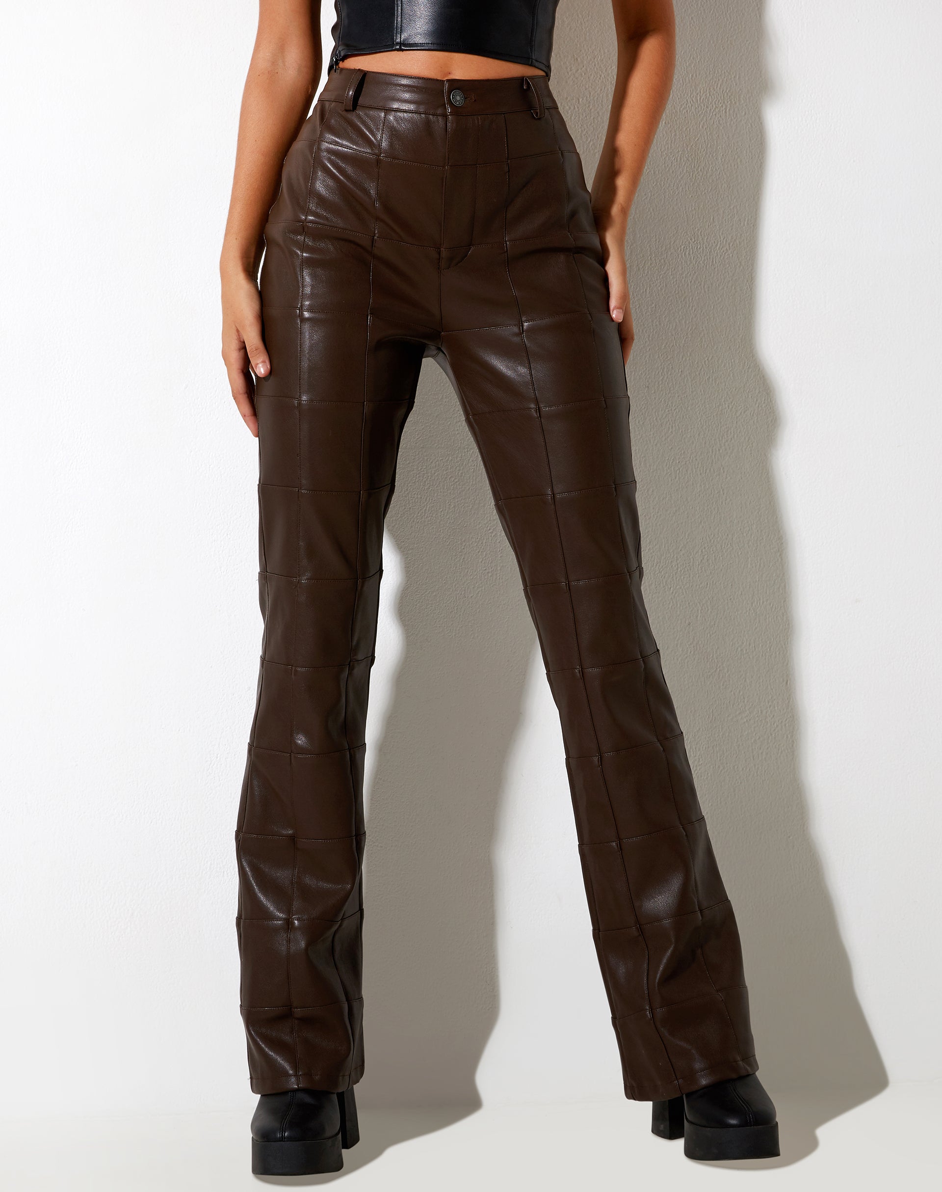 Image de Zolo Pantalon en PU Patchwork Choco Brown