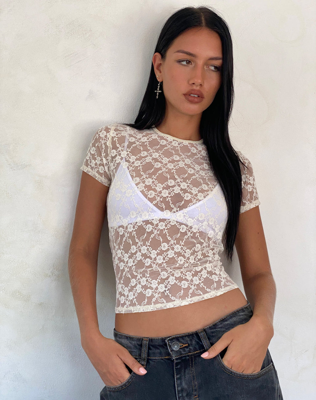 Zorani Baby Tee en dentelle, ivoire