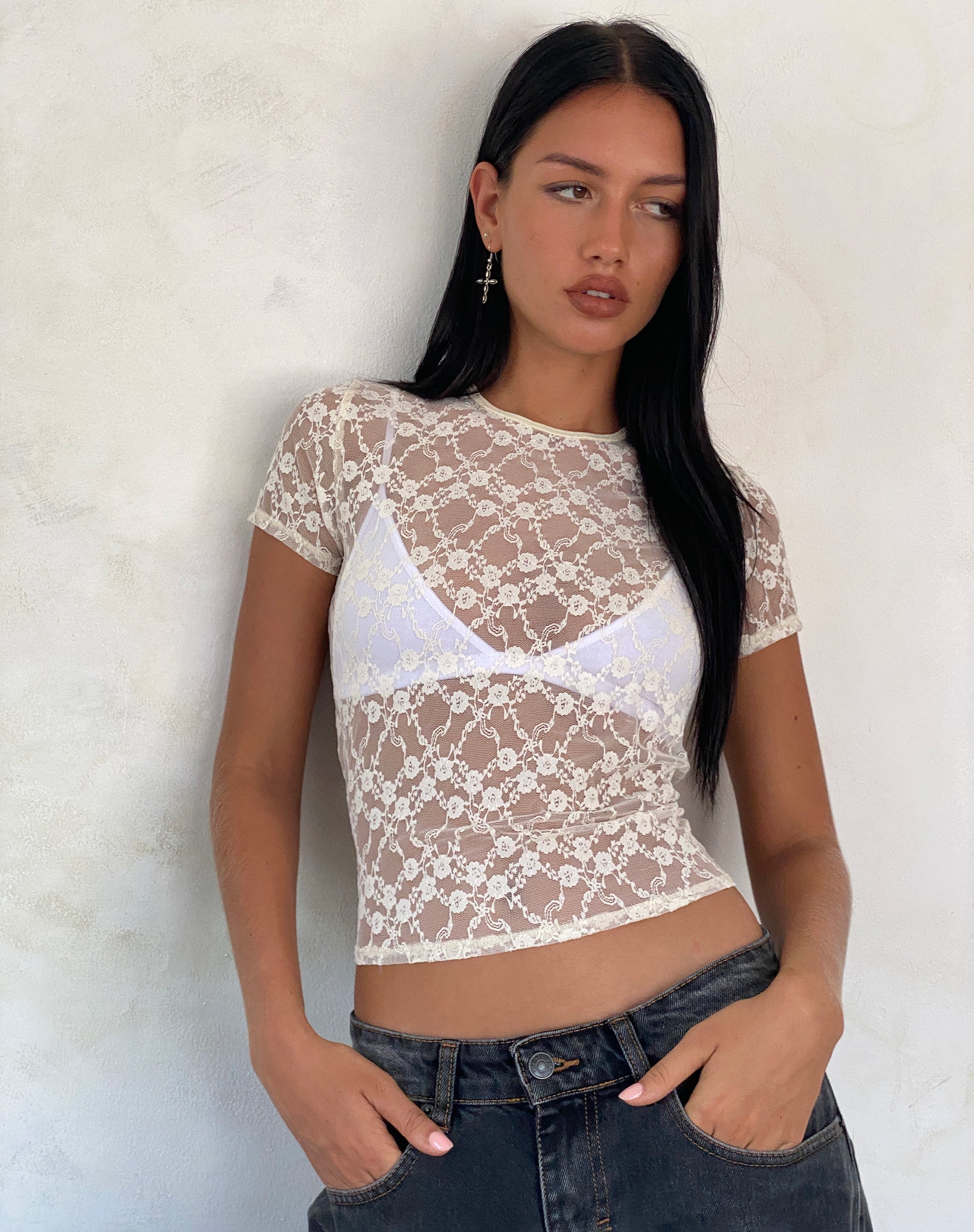 Image de Zorani Baby Tee en dentelle ivoire