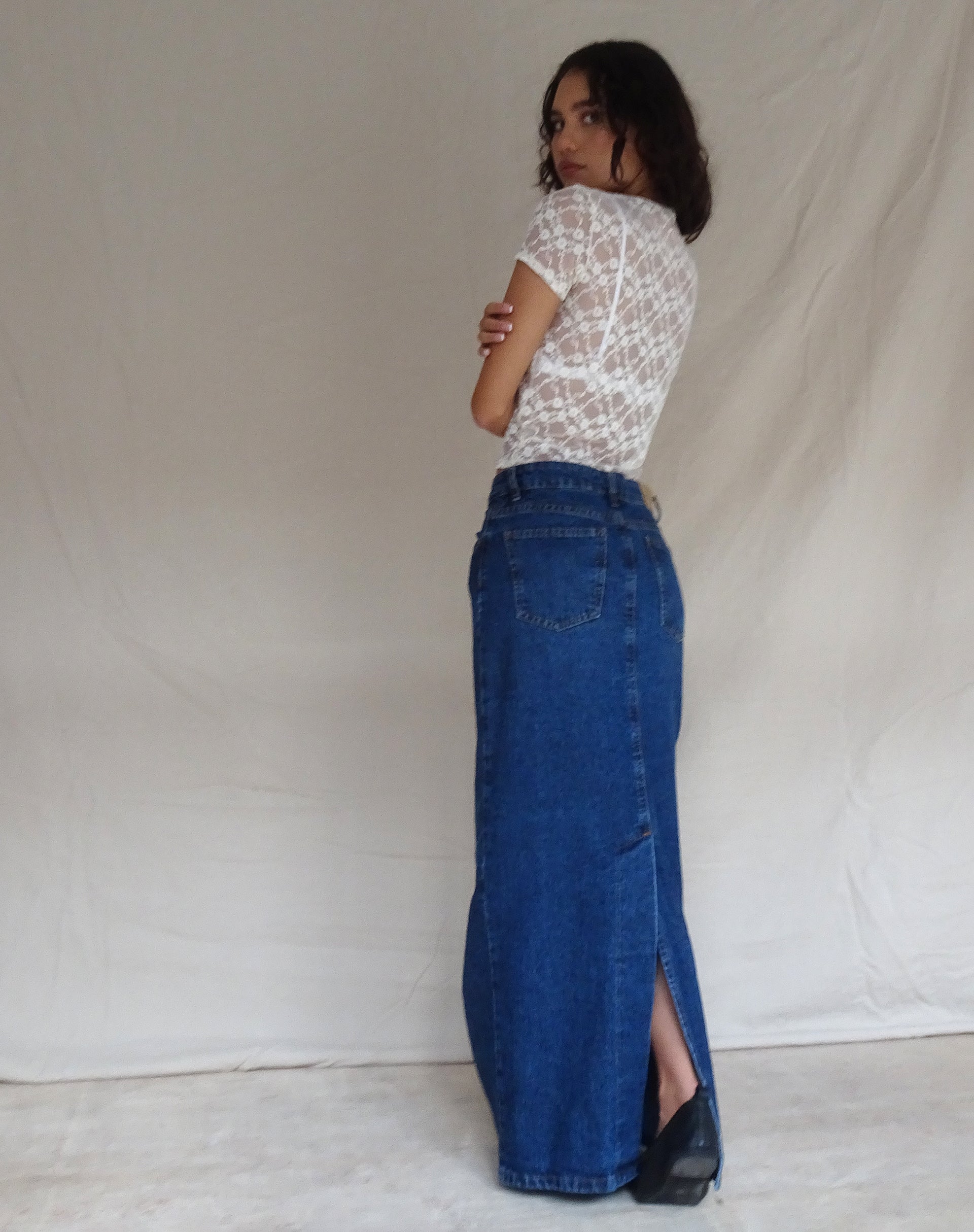 image de Jupe longue en denim à taille basse, bleu moyen utilisé