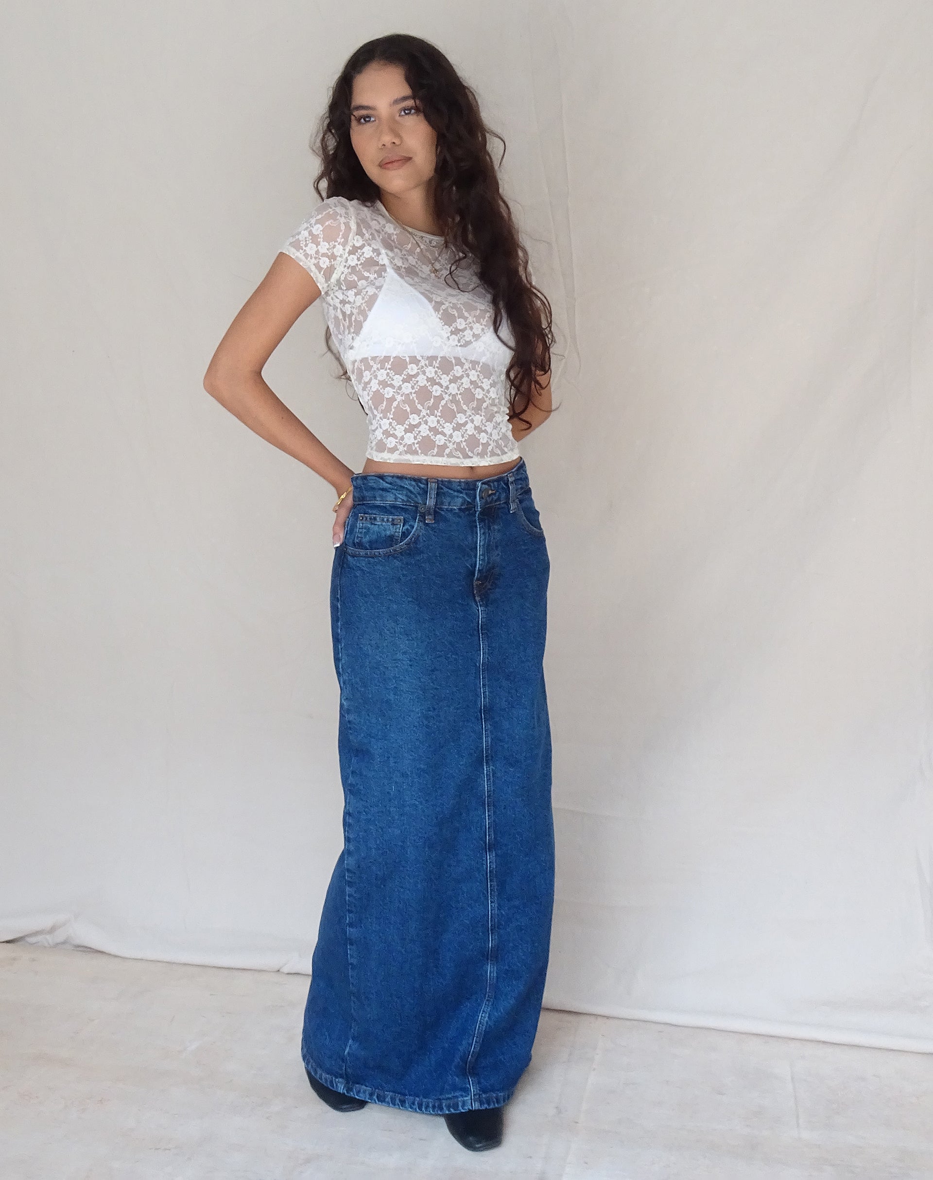 image de Jupe longue en denim à taille basse, bleu moyen utilisé