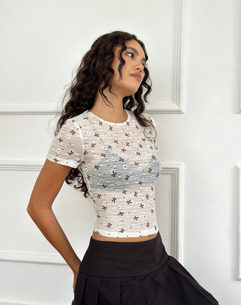 Image de Zorani Top en dentelle à rubans non doublée Ivoire