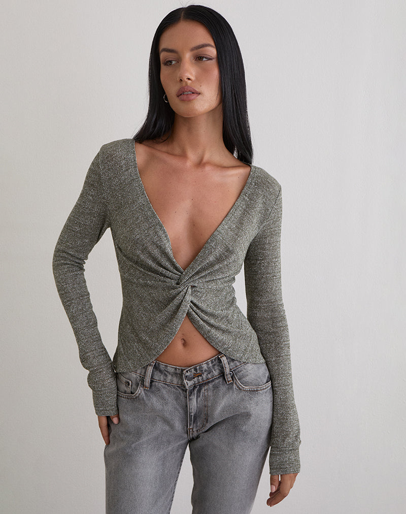 Image de Zoril Twist Top in Glitter Knit Khaki