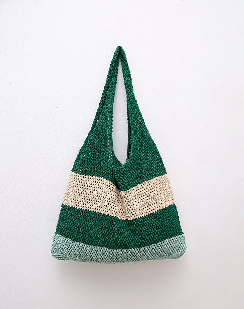 Sac en tricot Zuni à rayures vertes et bleues