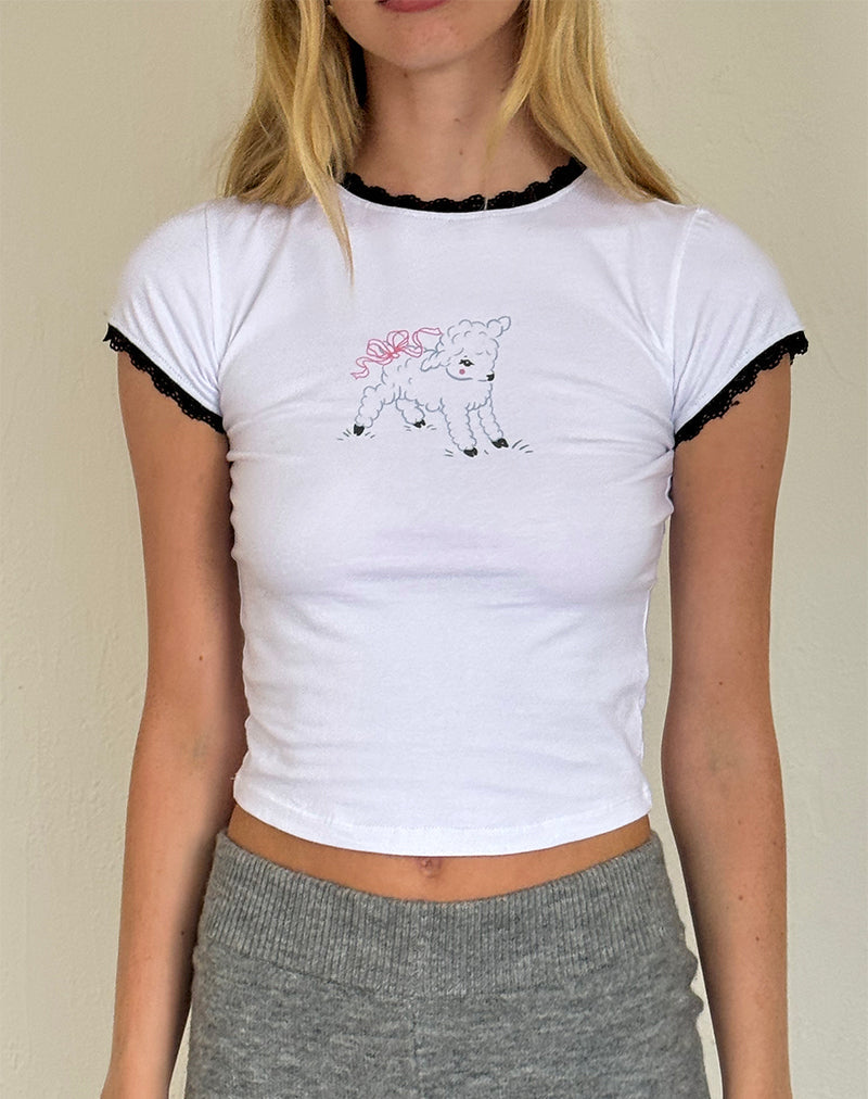 Image de Zyzy Tee en blanc avec imprimé mouton