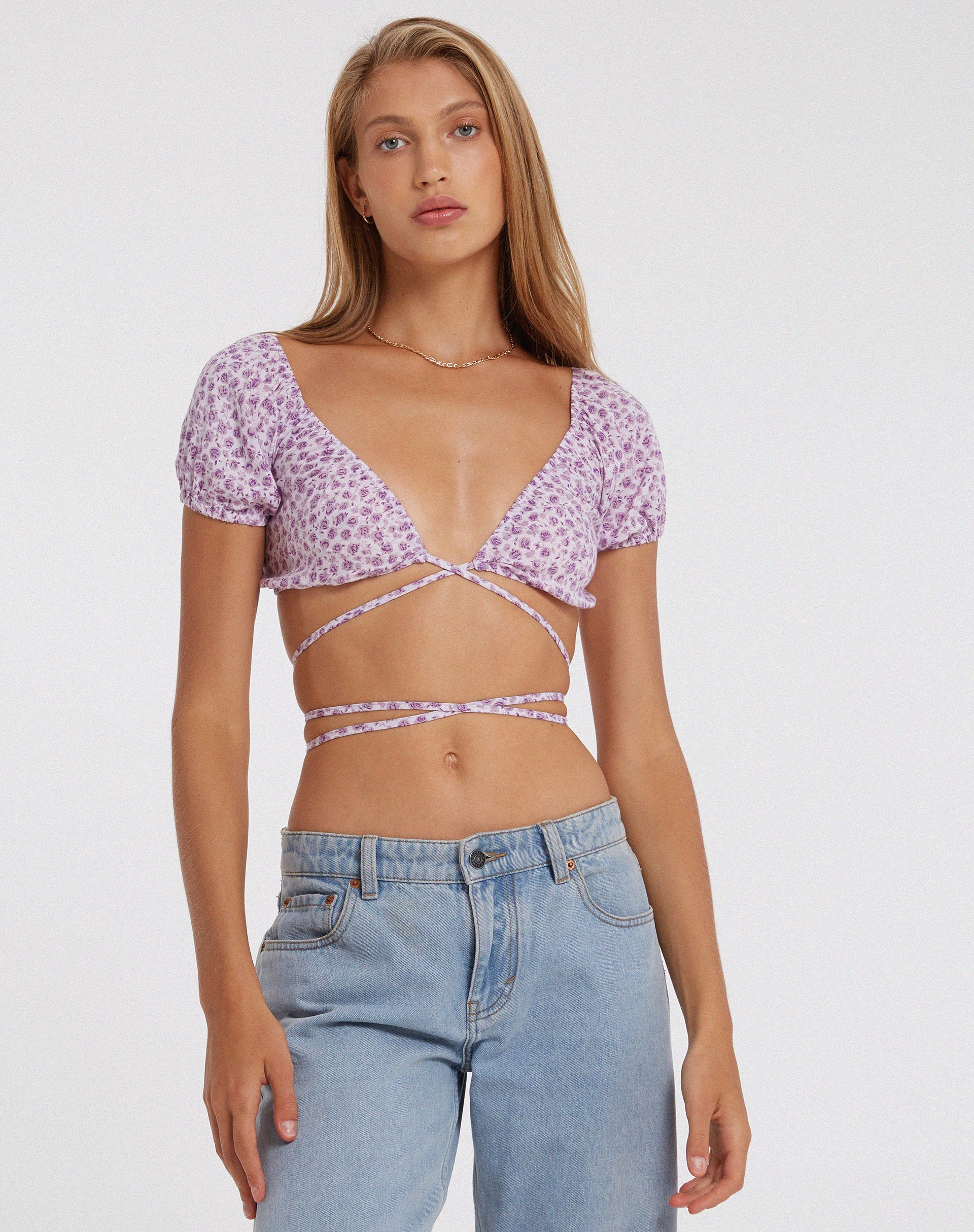 Image de Jiena Crop Top in Ditsy Rose Lilac