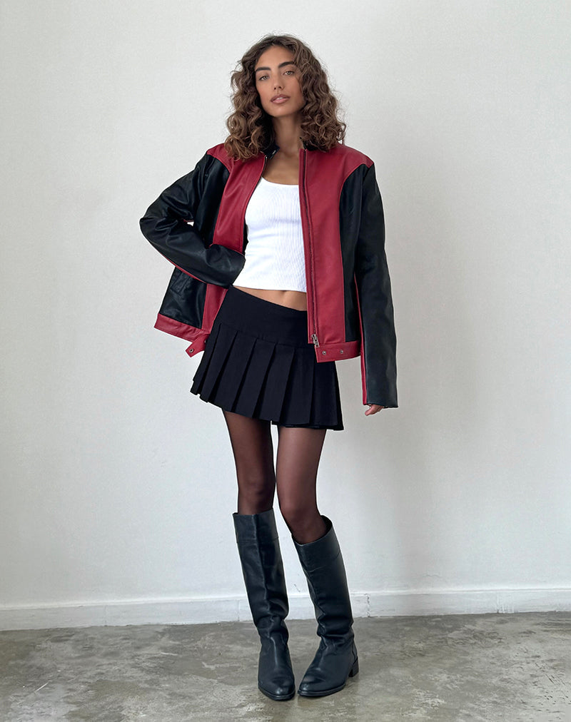 Image de Marion PU Biker Jacket in Red with Black Panels