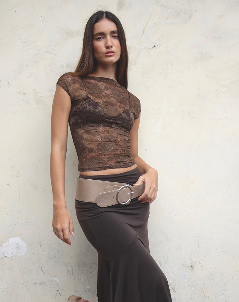 Top en dentelle non doublé Nova, marron foncé