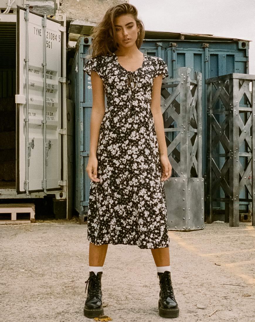 Robe midi Youki, fleurs sauvages foncées