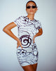 Image de la Mini robe Dahara en Mono Doodle noir et blanc