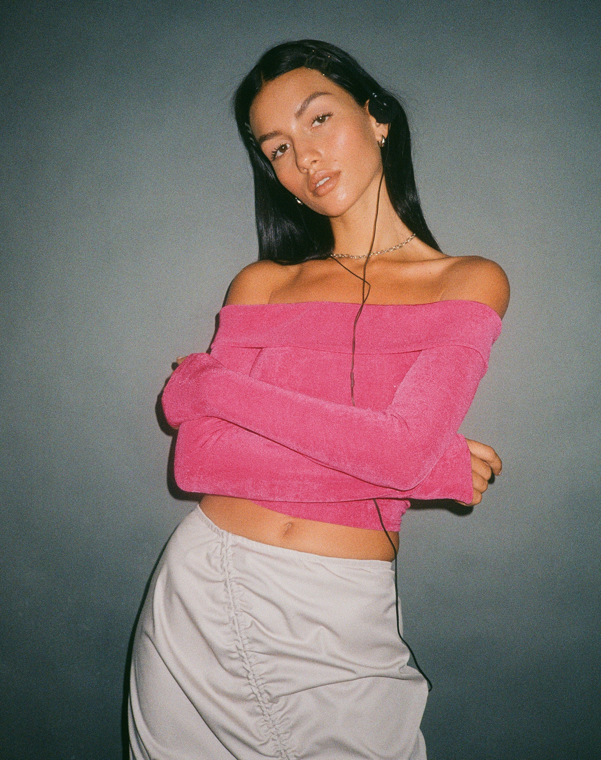 Image de MOTEL X JACQUIE Nasari Bardot Crop Top in Magenta