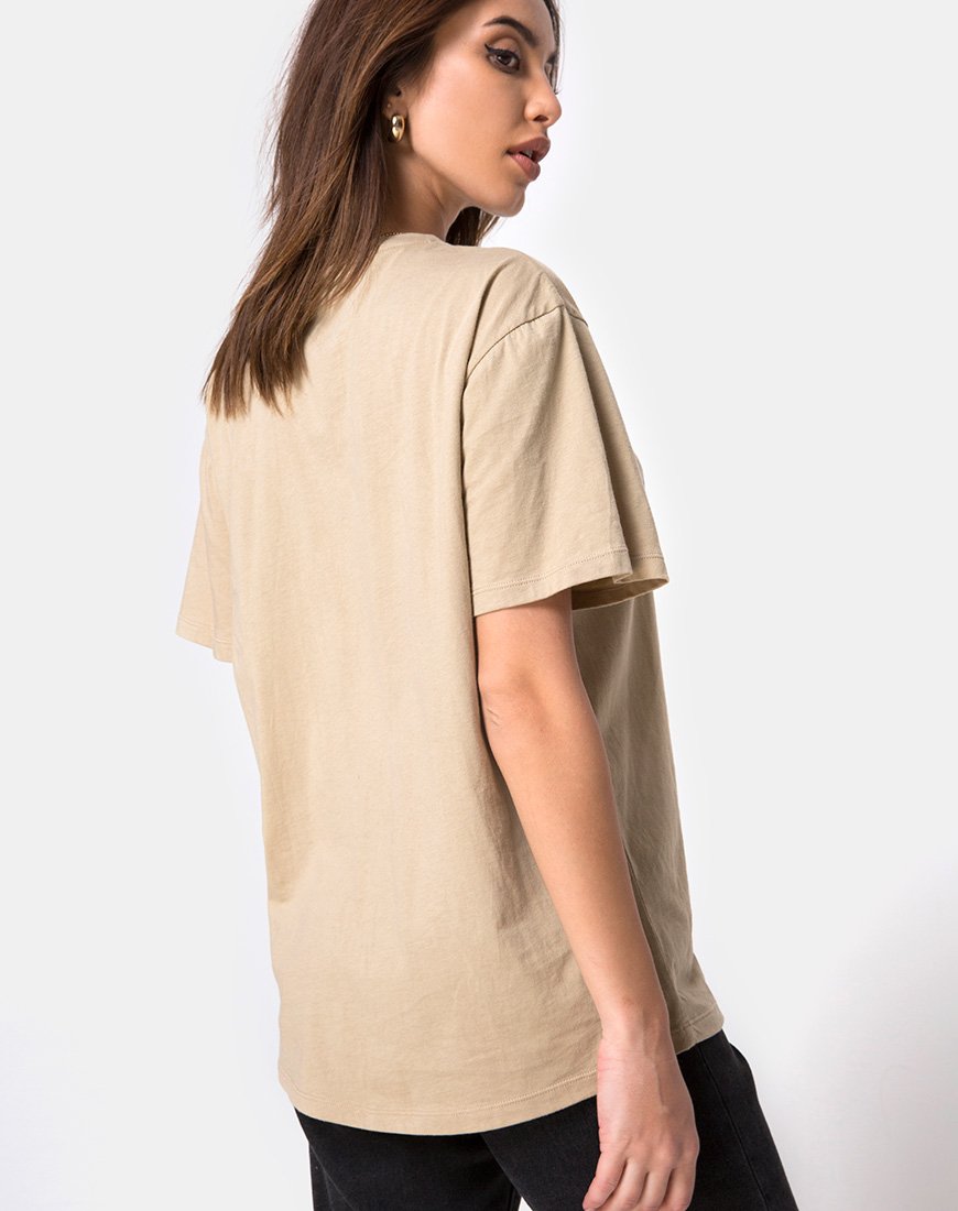 Image of Oversize Basic Tee in Tan with Angel Embroidery