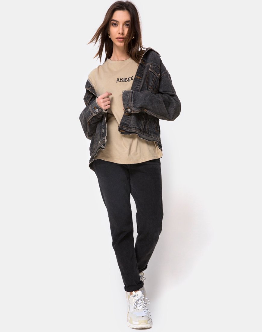 Image of Oversize Basic Tee in Tan with Angel Embroidery