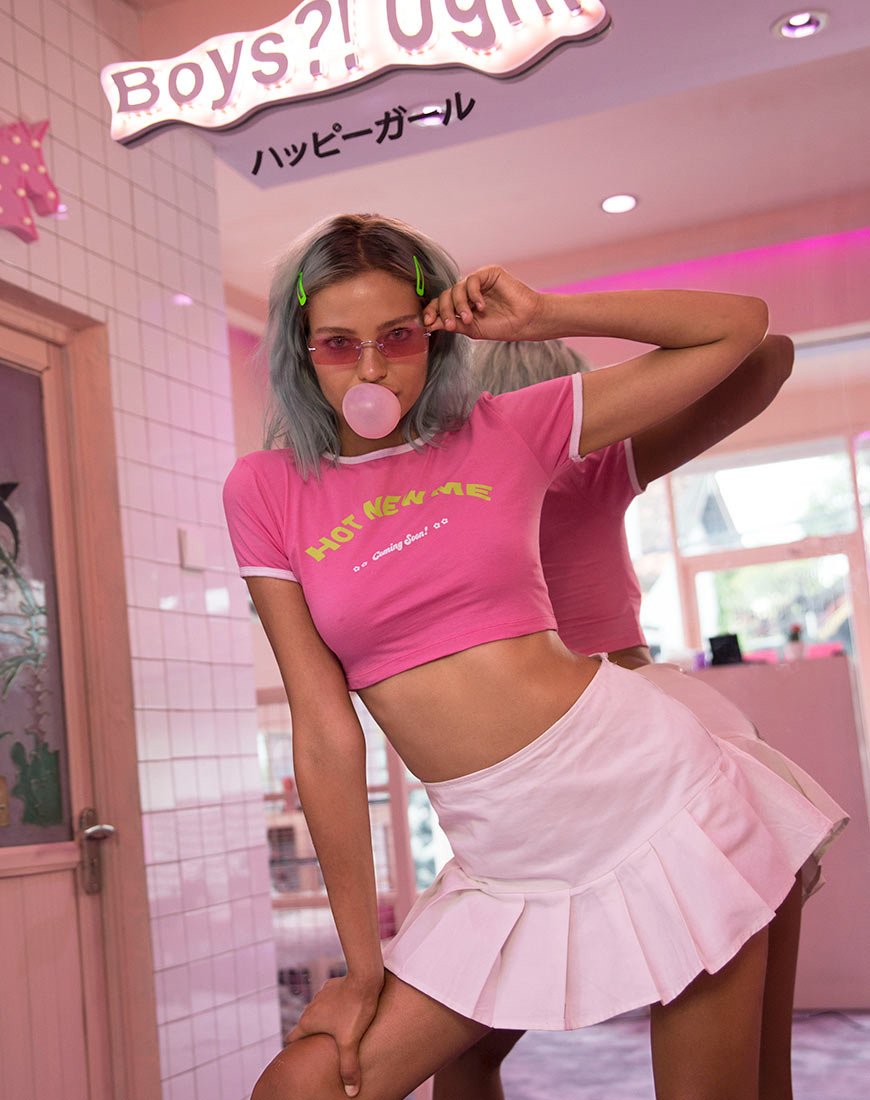 Mandita Crop Top in Bright Pink with Hot New Me Text X Top Girl
