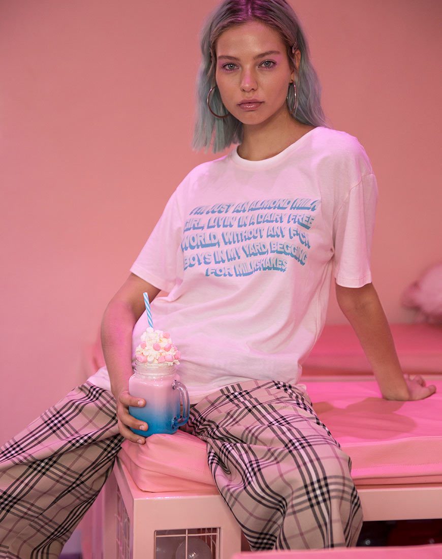 Image of Oversize Basic Tee in Soft Pink with Almond Milk Girl Text X Top Girl