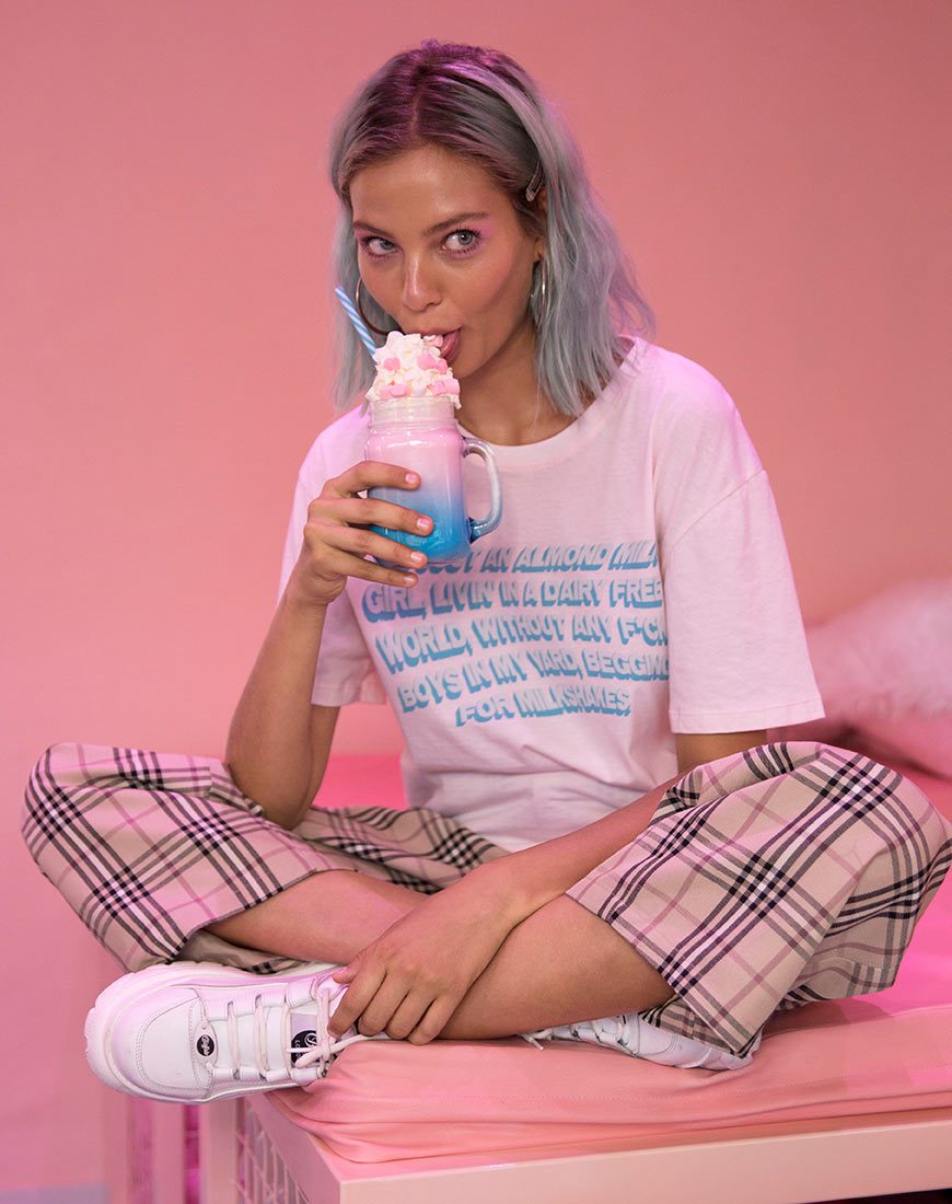 Image of Oversize Basic Tee in Soft Pink with Almond Milk Girl Text X Top Girl