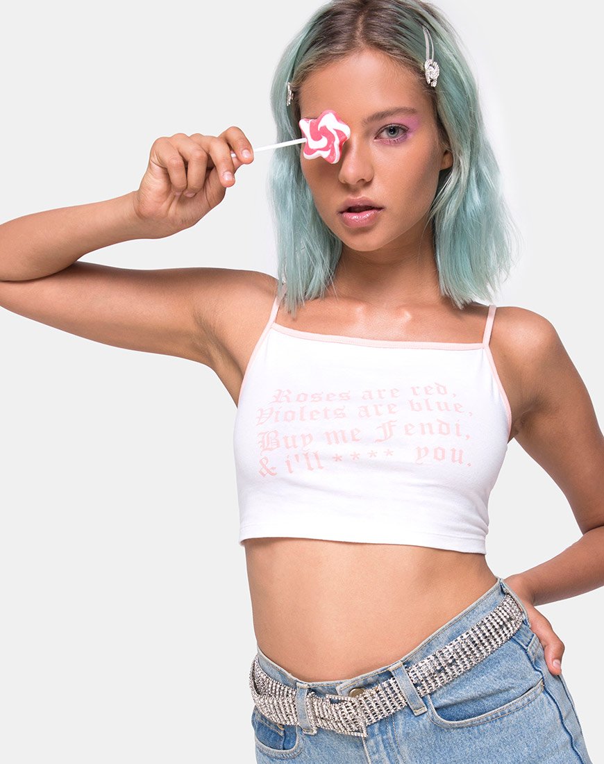 Image de Kamla Crop Top in White with Roses Are Red Text X Top Girl
