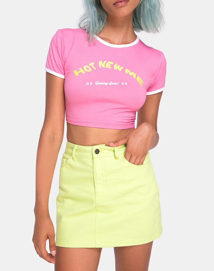 Image de Mandita Crop Top in Bright Pink with Hot New Me Text X Top Girl