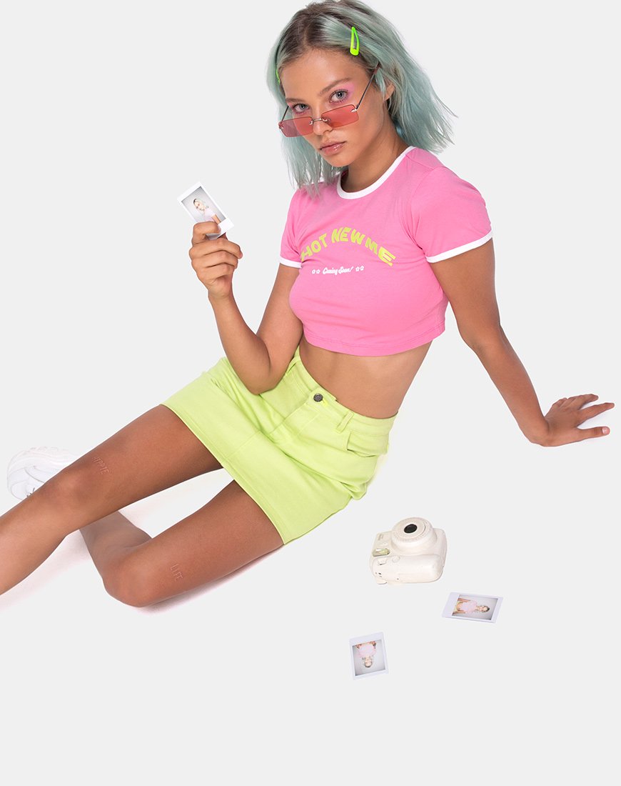 Mandita Crop Top in Bright Pink with Hot New Me Text X Top Girl