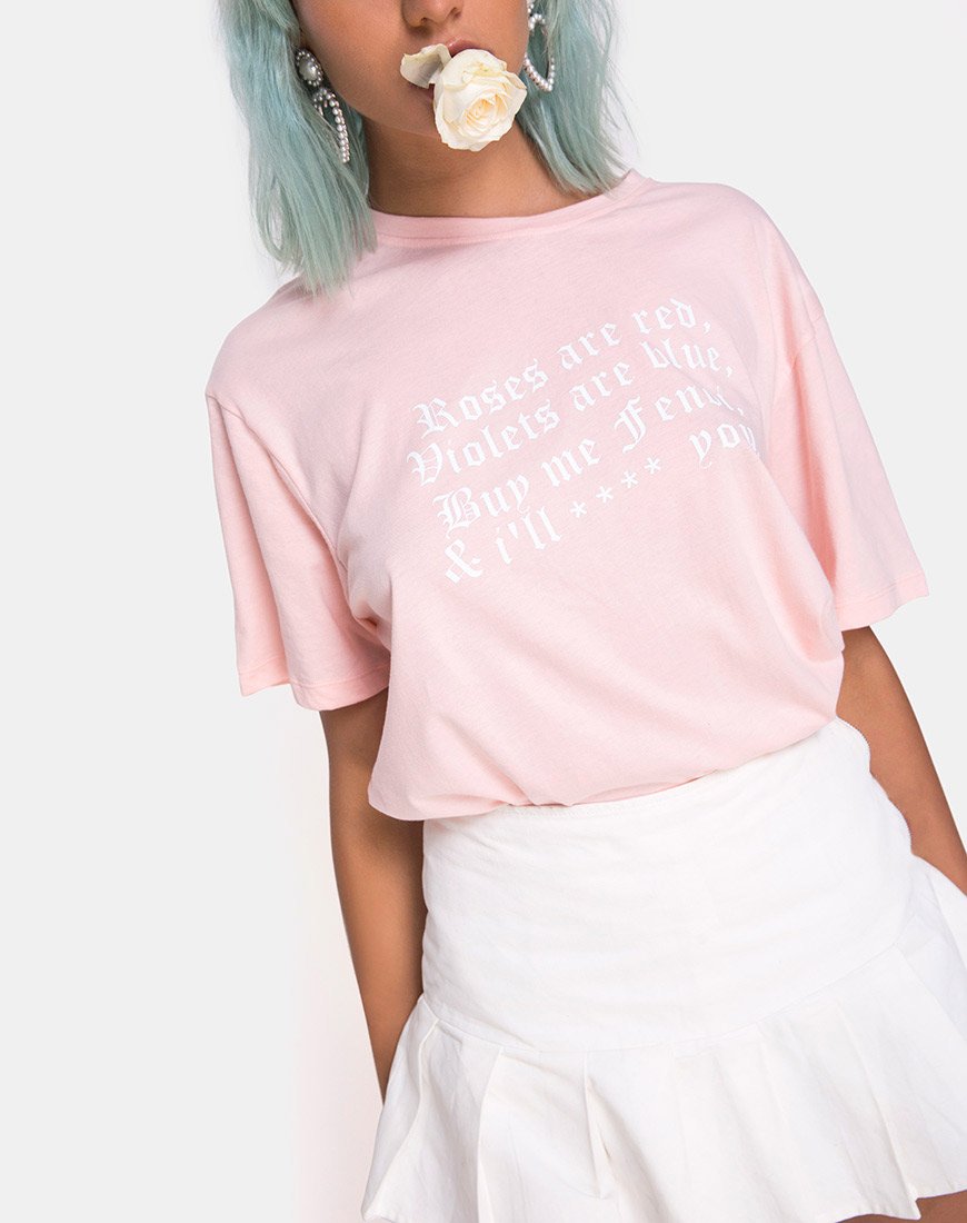 Image of Oversize Basic Tee in Pink with Roses are Red Text X Top Girl