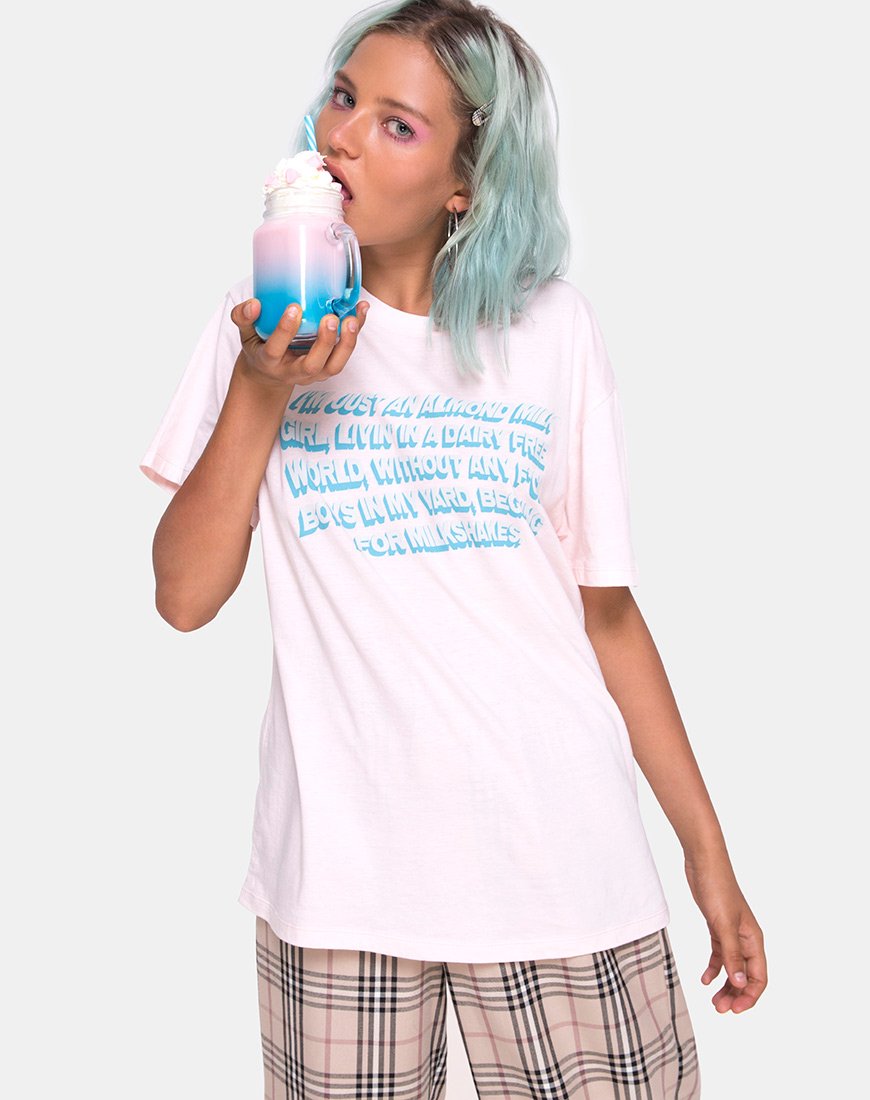 Image of Oversize Basic Tee in Soft Pink with Almond Milk Girl Text X Top Girl