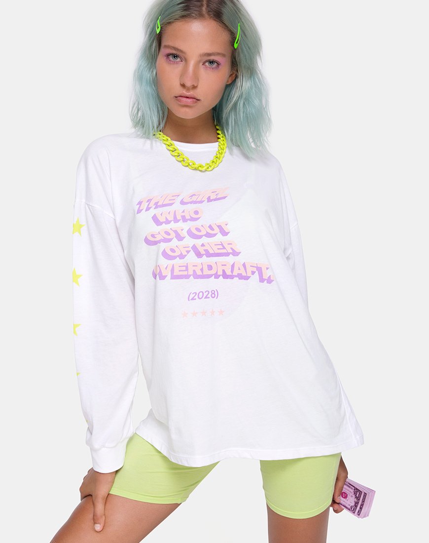Image of Lottie Longsleeve Tee in White with Overdraft Text X Top Girl