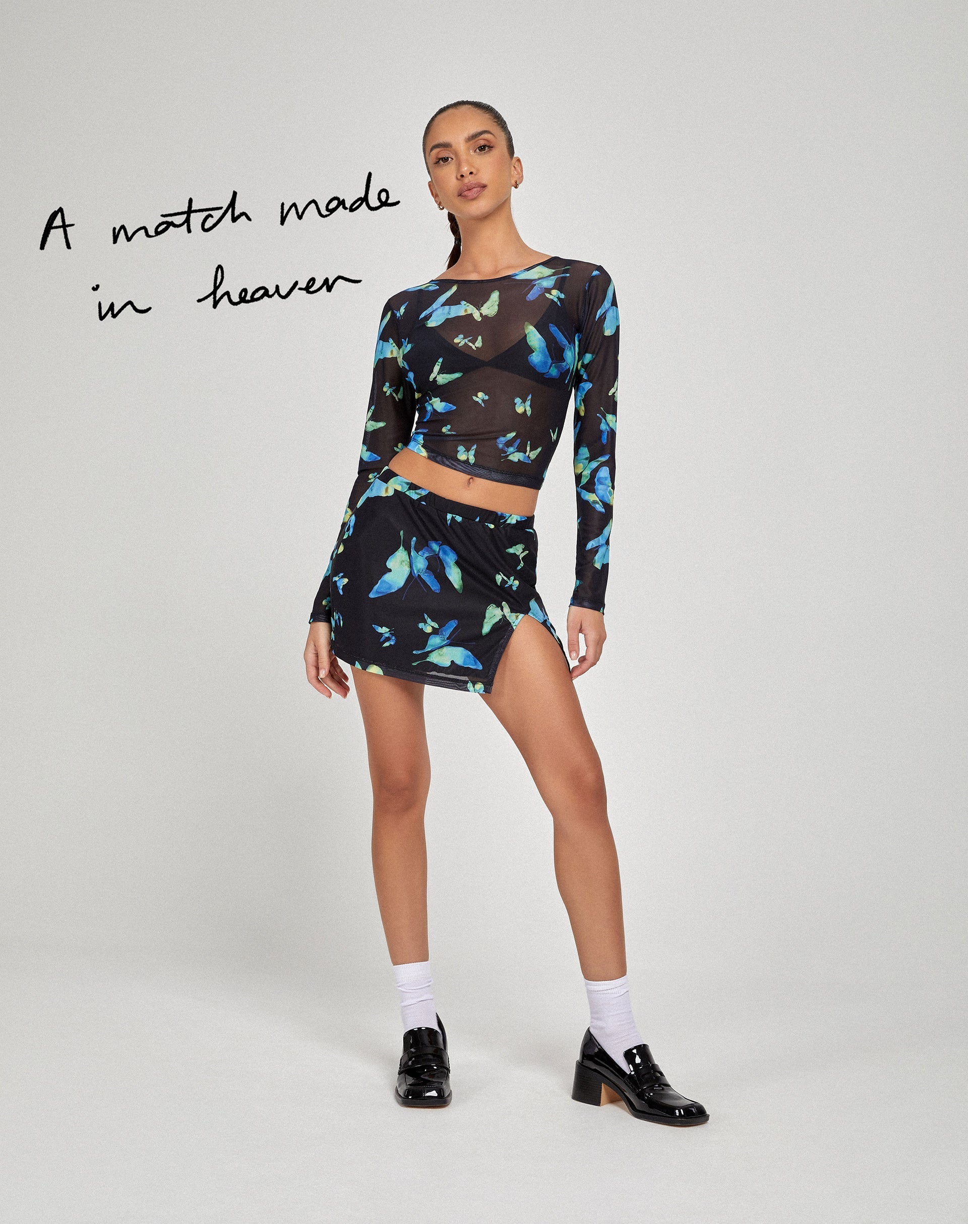 Image de Elijah Long Sleeve Top in Butterfly Watercolour Black