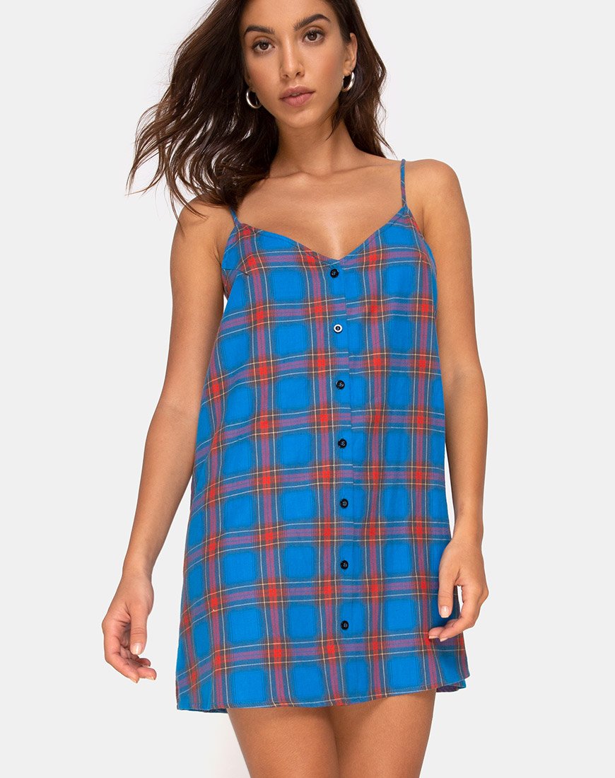 Sanna Slip Dress in Blue and Red Check (Robe à carreaux bleu et rouge)
