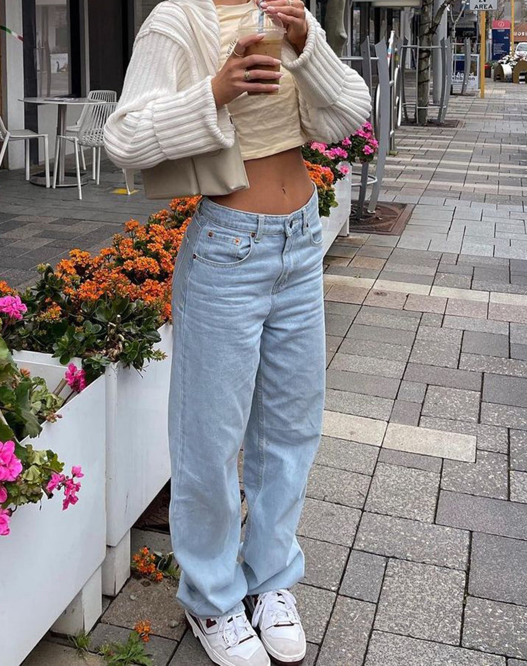 Jean parallèle à taille basse, délavé extra clair bleu