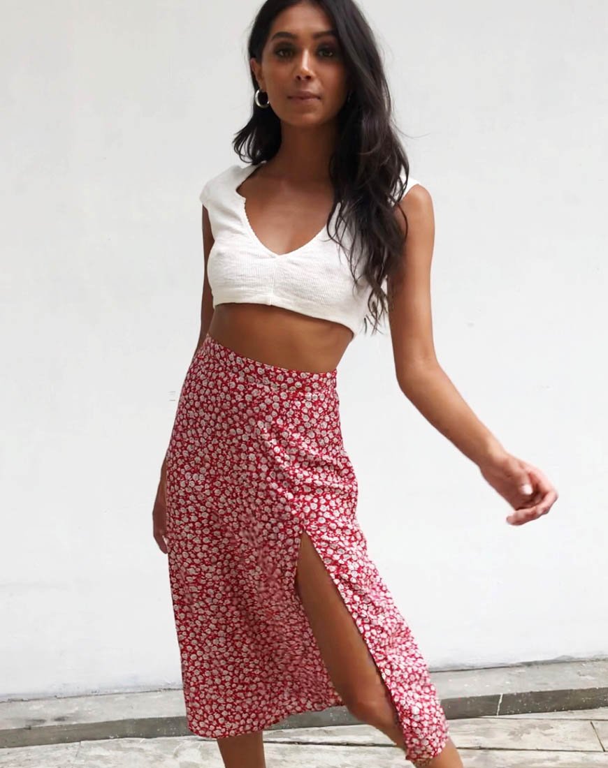 Image de la jupe Saika en Ditsy Rose Red Silver