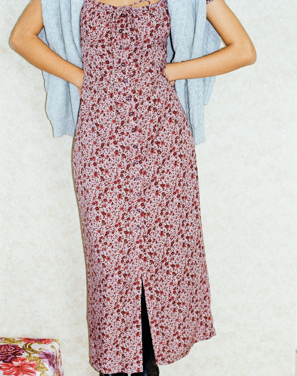 Larson Midi Dress in 90's Floral Burgundy