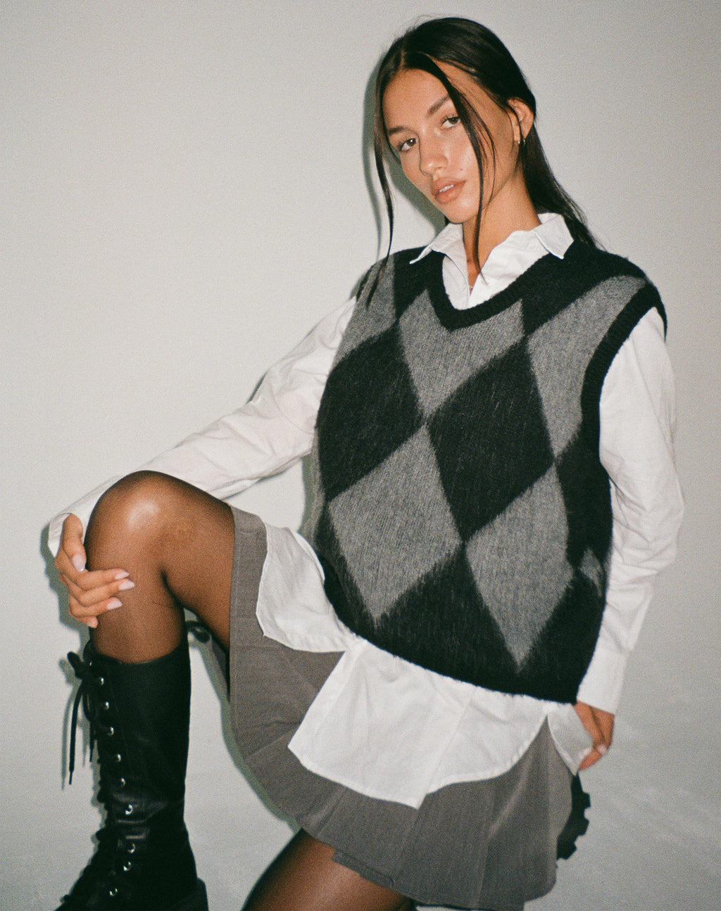 Gilet Arisa en gris arlequin et noir