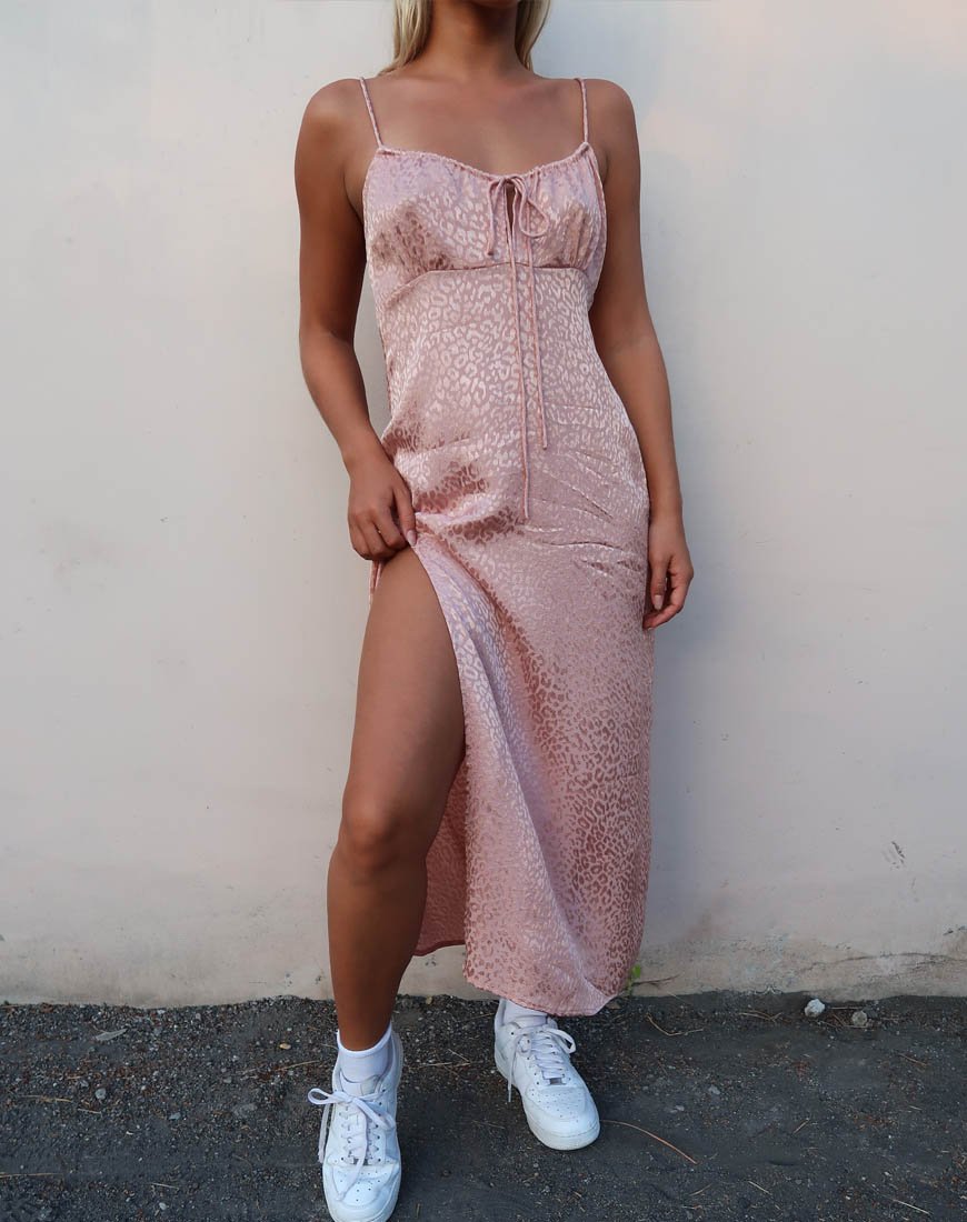 Robe midi Cypress en satin Cheetah Dusty Pink