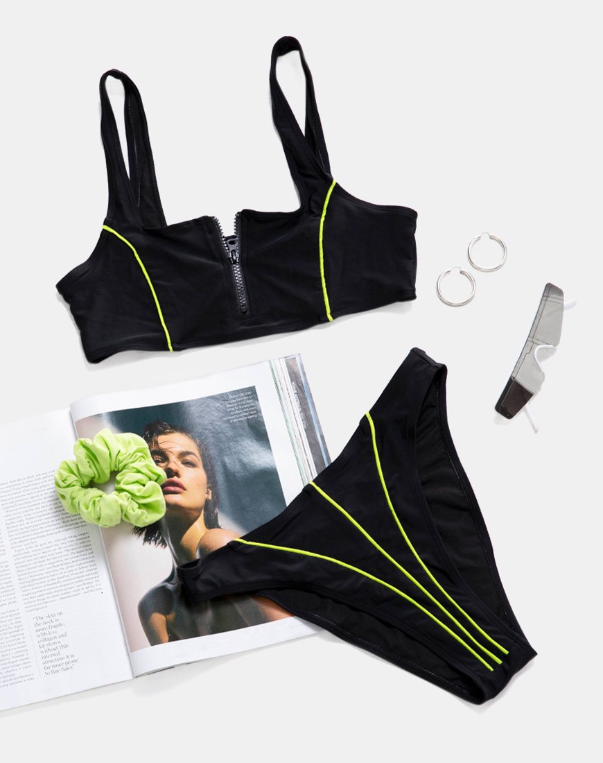 Top de bikini Shielle en noir avec passepoils contrastés