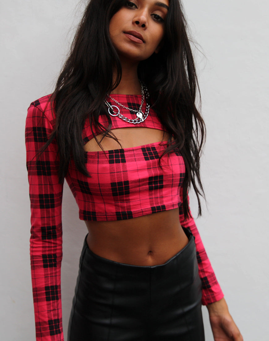 Image de Shimla Crop Top in Winter Plaid Red / Black