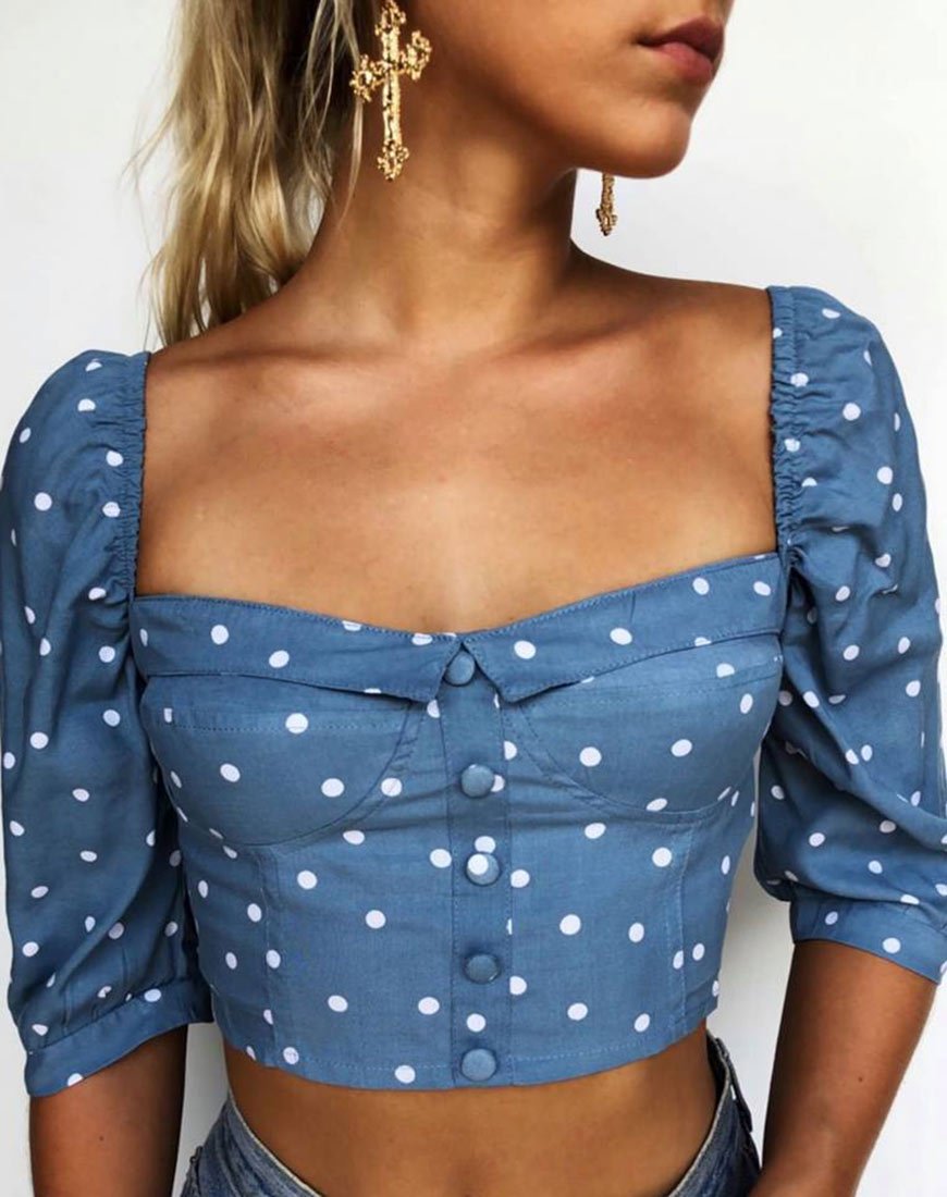 Image de Flory Crop Top in Skater Polka Blue