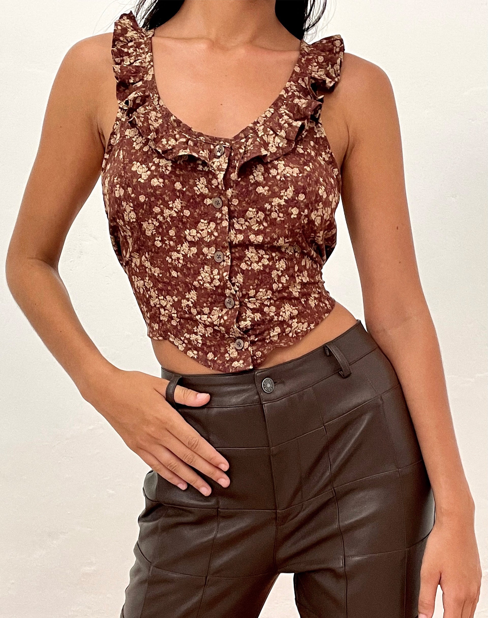 IMAGE DU Top Cami Julka en floral marron terreux