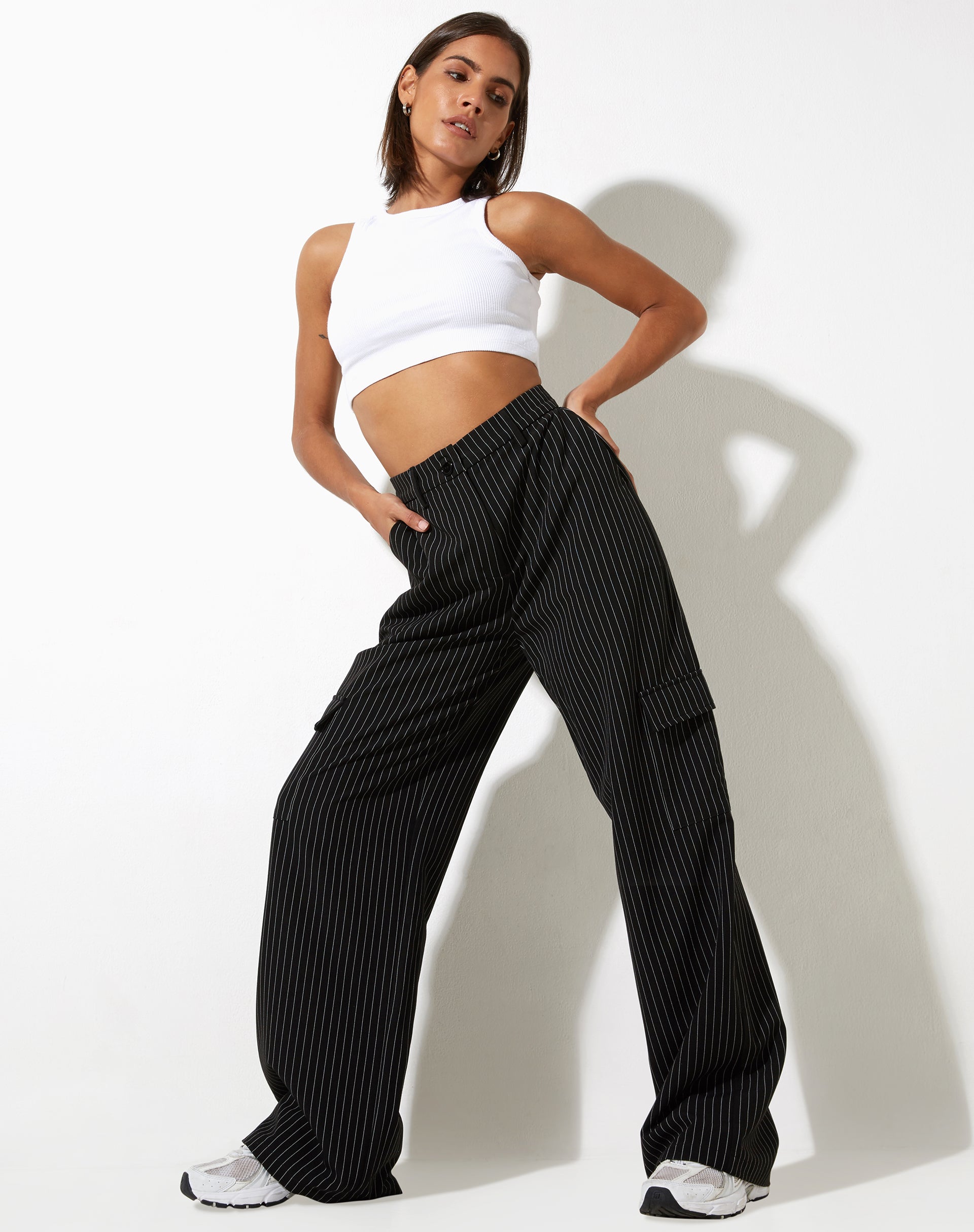 Image de Abba Cargo Trouser in Pinstripe Black