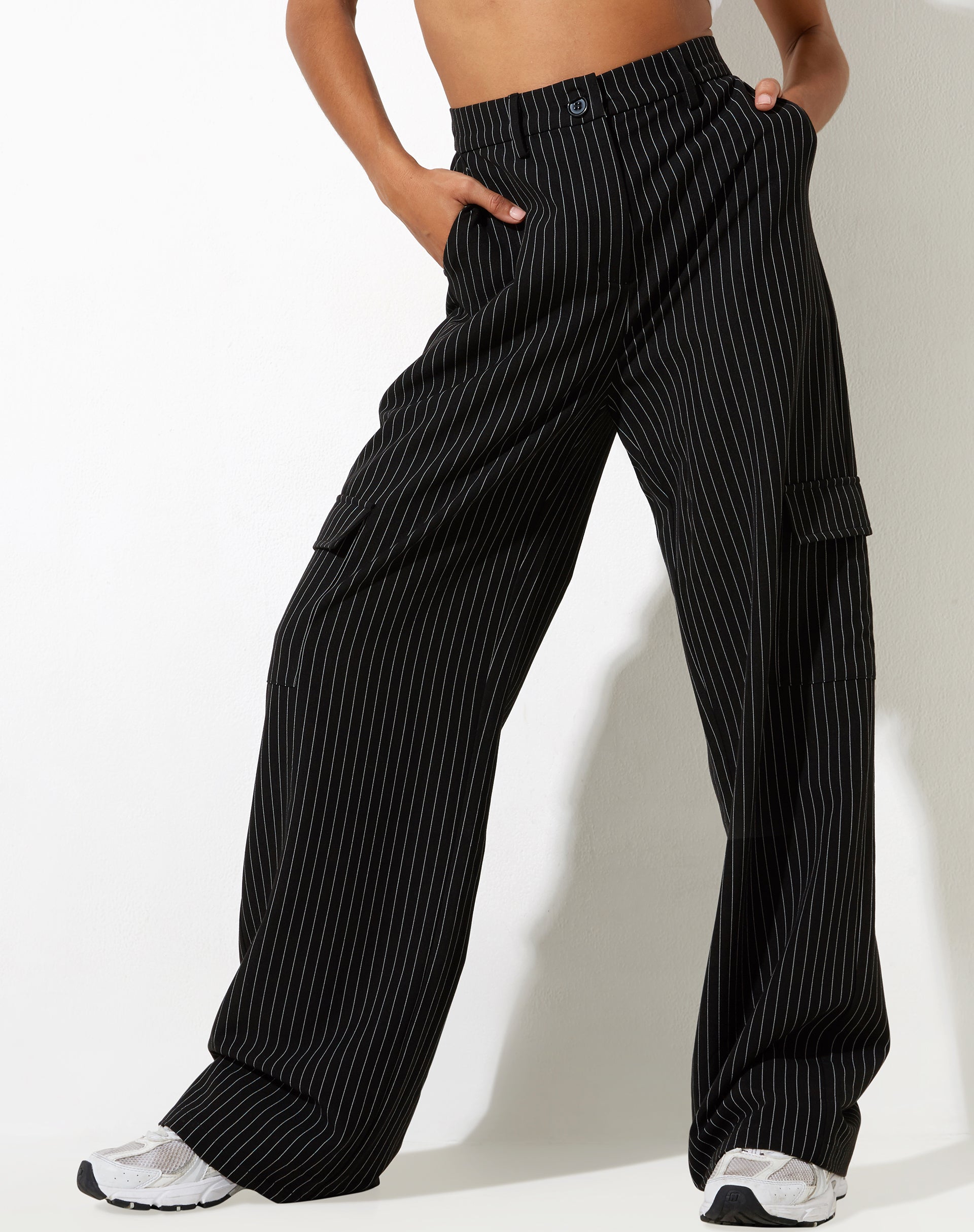 Image de Abba Cargo Trouser in Pinstripe Black