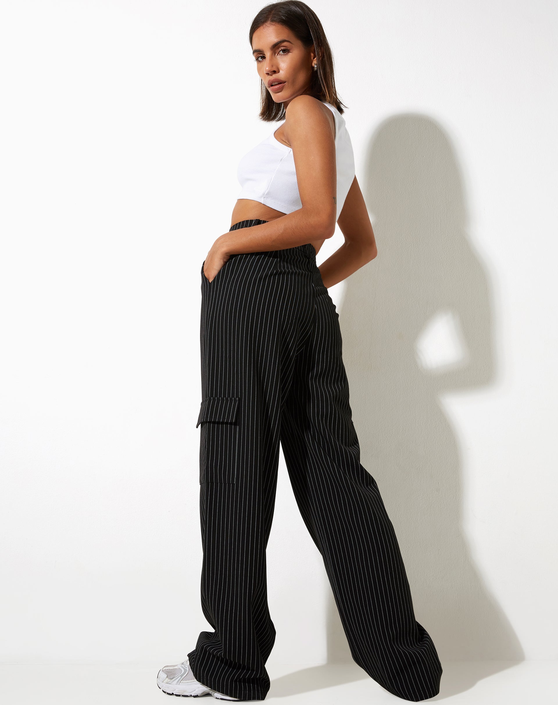 Image de Abba Cargo Trouser in Pinstripe Black