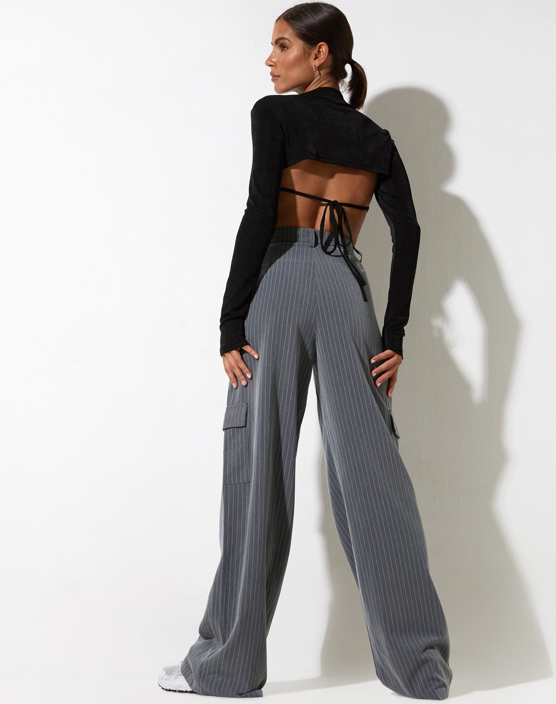 Image de Abba Cargo Trouser in Pinstripe Grey