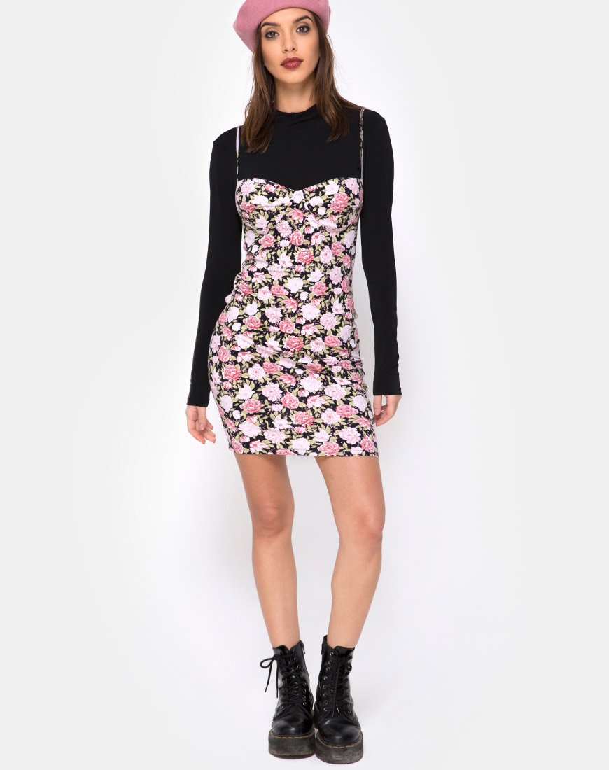 Image of Alvina Bodycon Dress in Bloom Floral Black Base