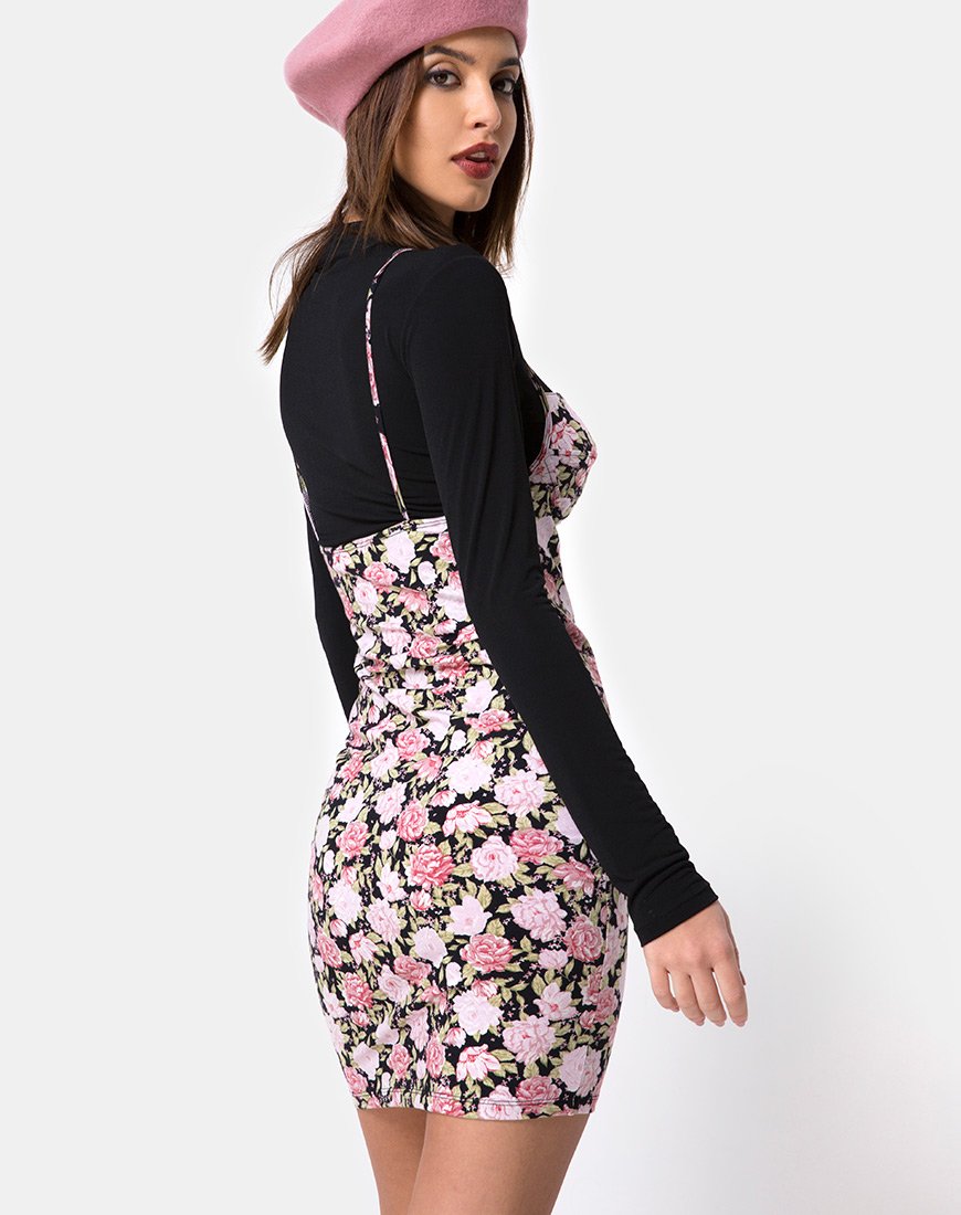 Image of Alvina Bodycon Dress in Bloom Floral Black Base