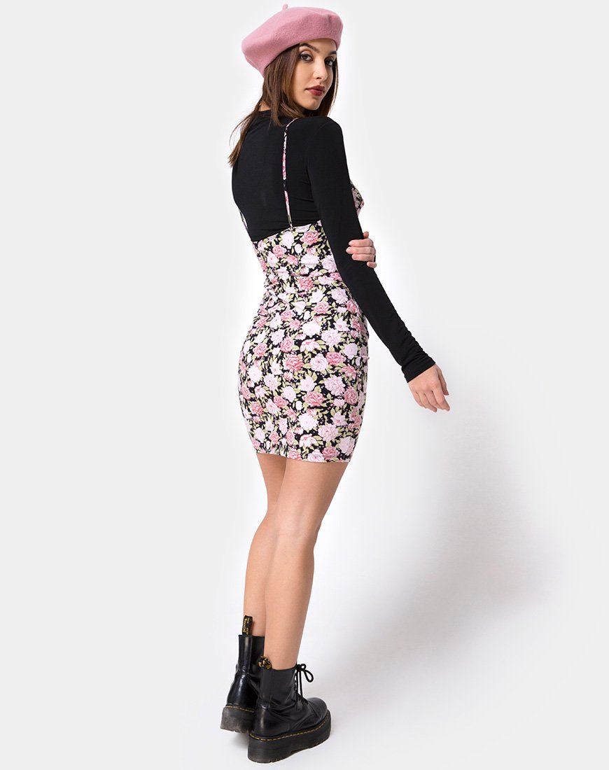 Image of Alvina Bodycon Dress in Bloom Floral Black Base