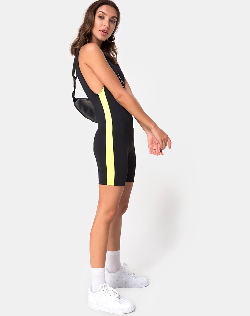 Image de Acashi Unitard en noir avec rayures latérales en citron vert