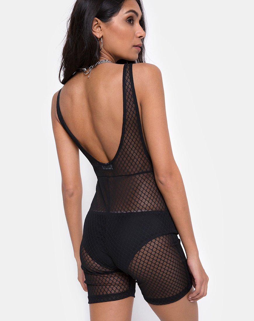 Image de l'Acro Unitard en résille noire