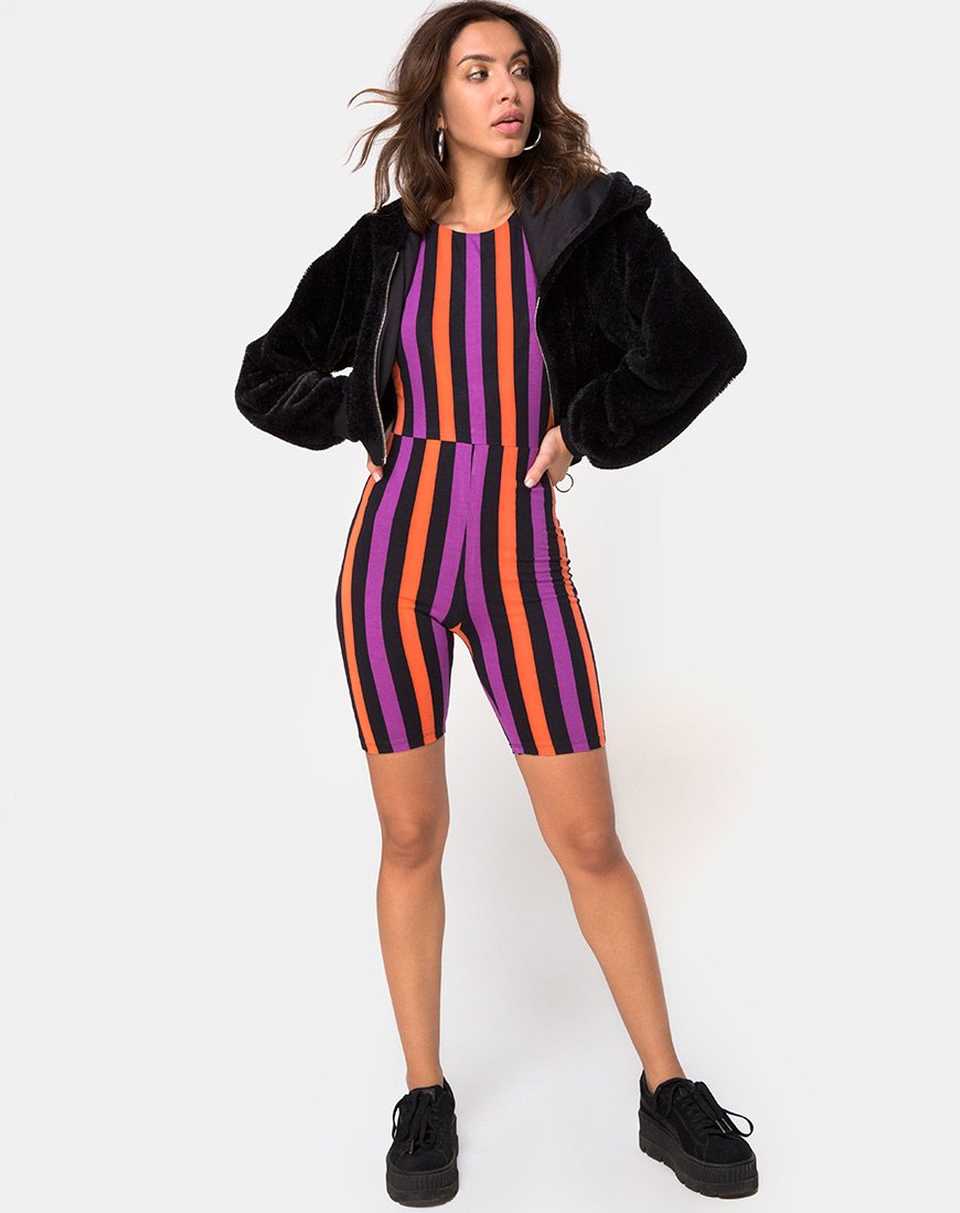 Image de l'Acro Unitard à rayures violet et orange