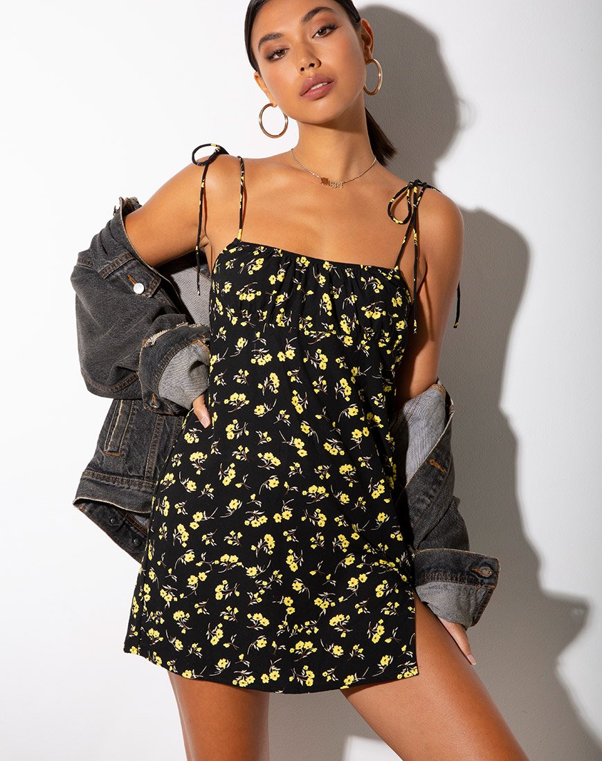 Image de la robe Adara en bouton d'or noir et jaune