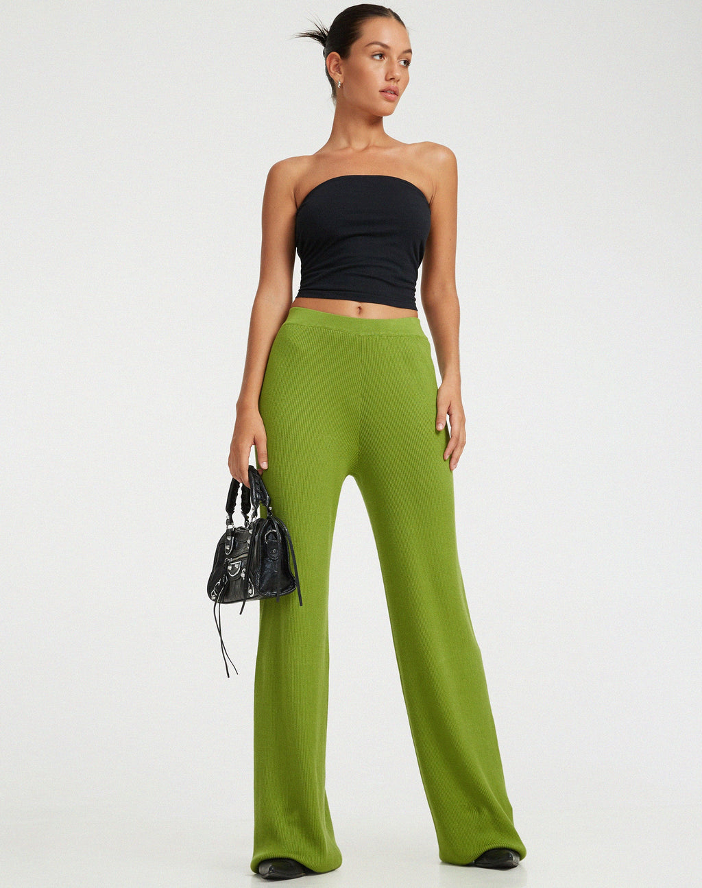 Pantalon à jambe évasée Adolia en maille, citron vert doré