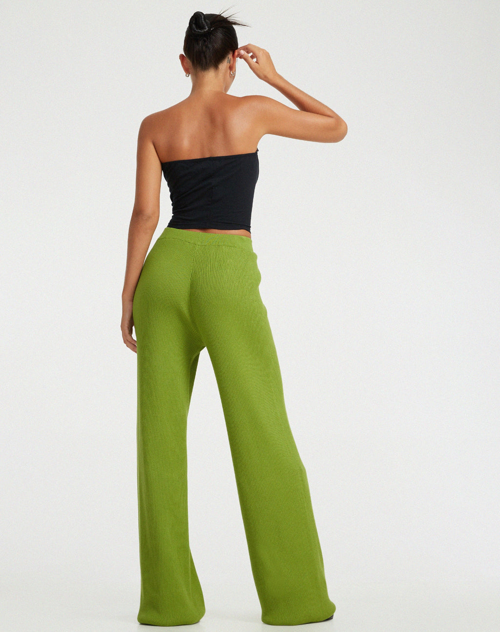 Pantalon à jambe évasée Adolia en maille, citron vert doré